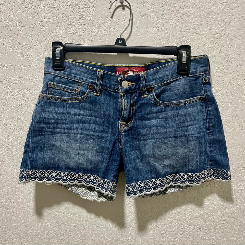 Lucky Brand Beachcomber Embroidered Trim Denim Shorts